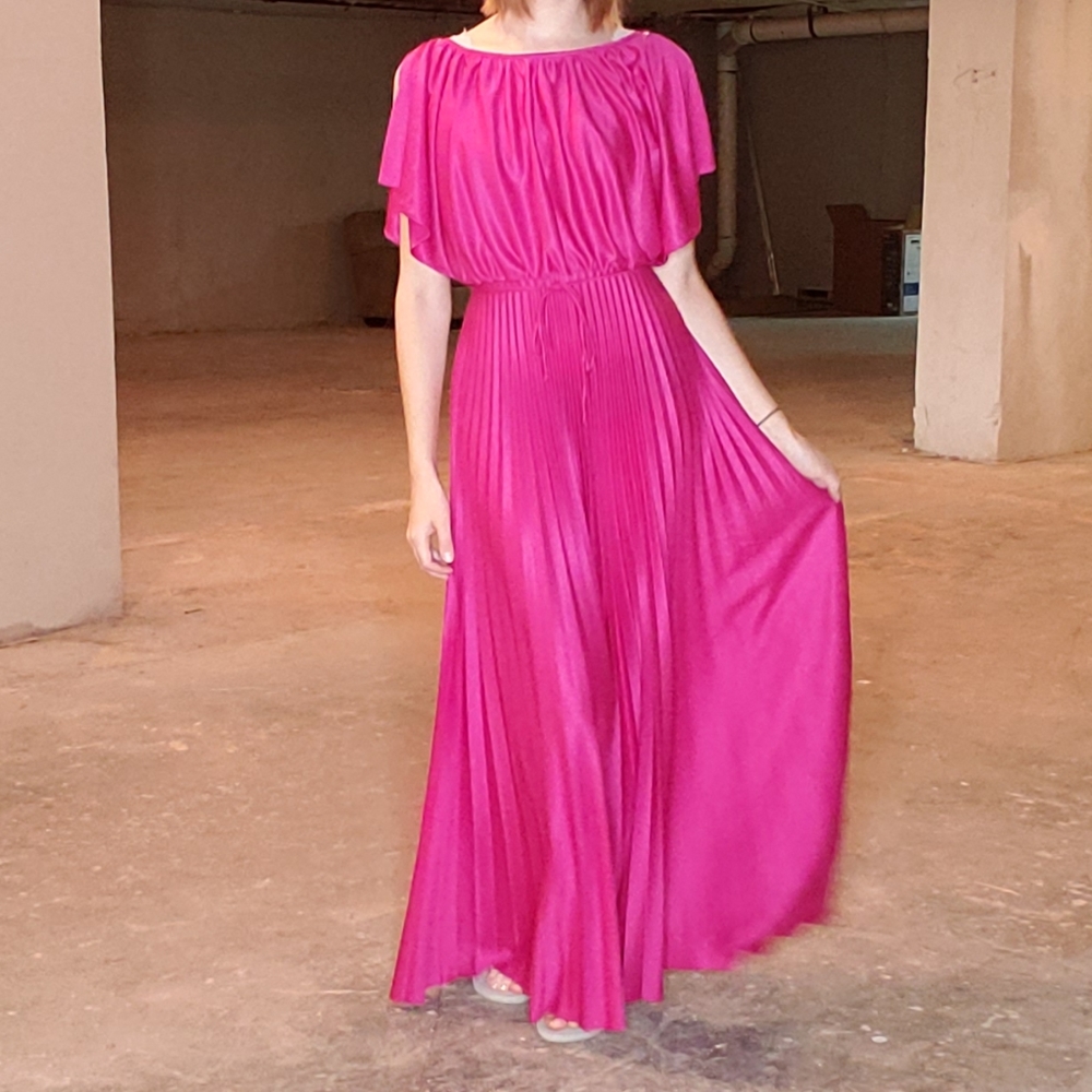 Vintage Hot Pink Grecian Style Dress